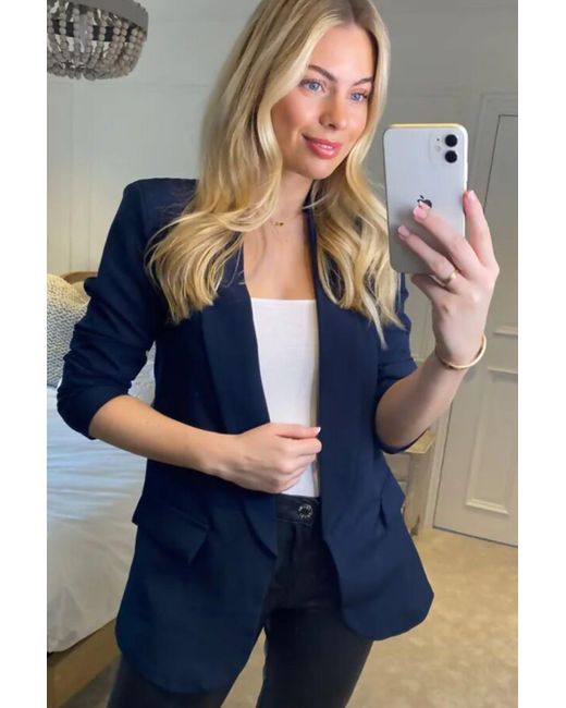 Femme Luxe Blue Long Sleeve Pocket Blazer