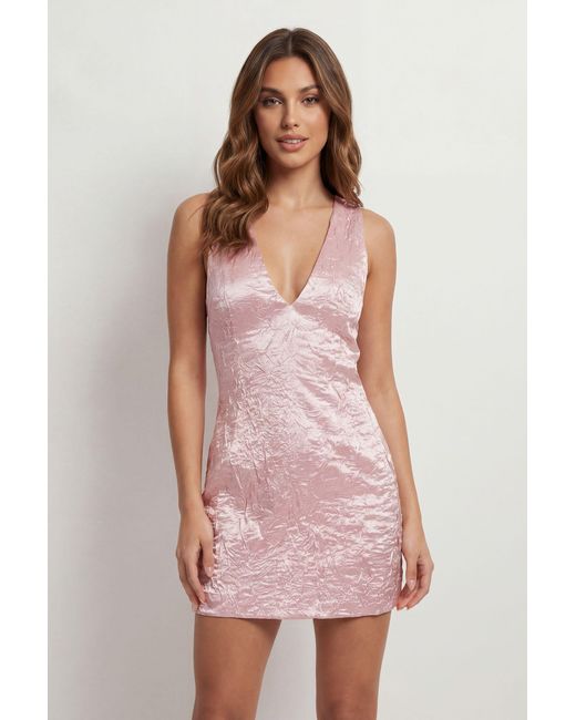 MissPap Pink Crinkle Satin Mini Dress