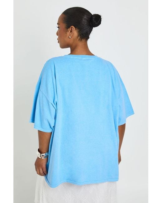 Boohoo Blue Plus Cafe De Paris Printed T Shirt