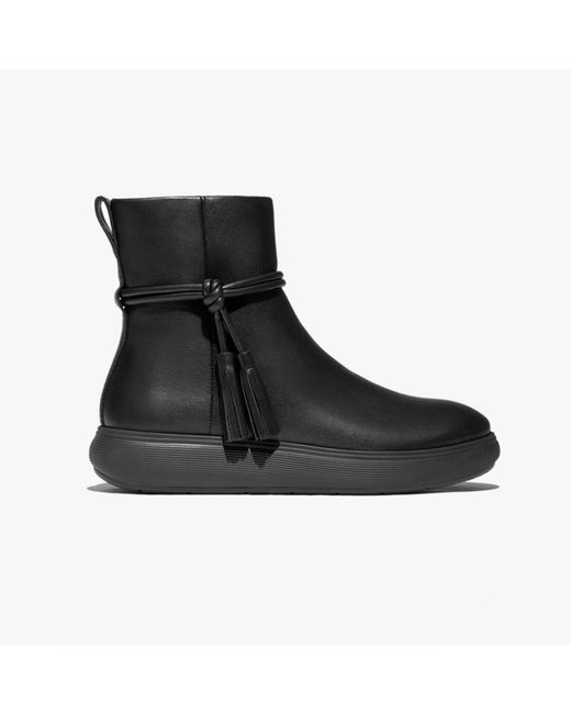 Fitflop Black Iq-Comff Tassel Leather Ladies Short Boots All