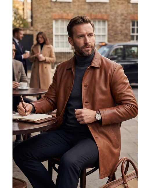 Infinity Leather Natural Long Collared Car Coat Jacket for men