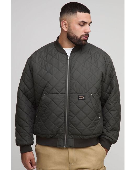 BoohooMAN Gray Plus Quilted Carpenter Pocket Regular Fit Bomber Jacket for men
