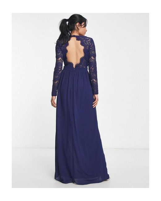 TFNC London Blue Bridesmaid Open Back Lace Maxi Dress