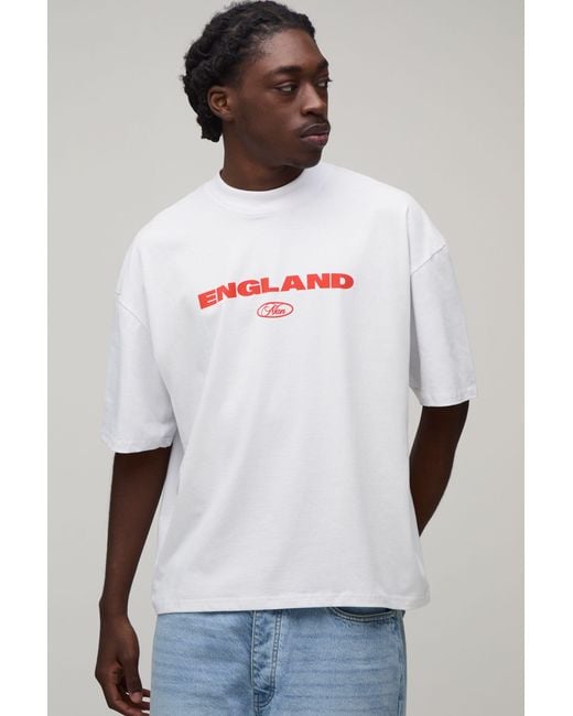 BoohooMAN White Oversized Boxy England Print T-Shirt for men
