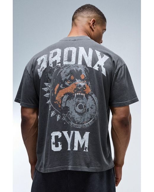 BoohooMAN Gray Active Bronx Gym Dog Washed Oversized Extended Neck T-Shirt for men