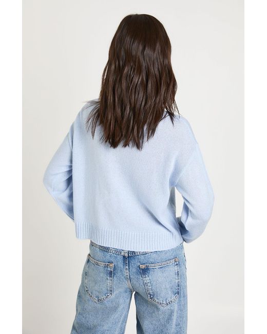Boohoo Blue Crew Neck Soft Knit Knitted Cardigan