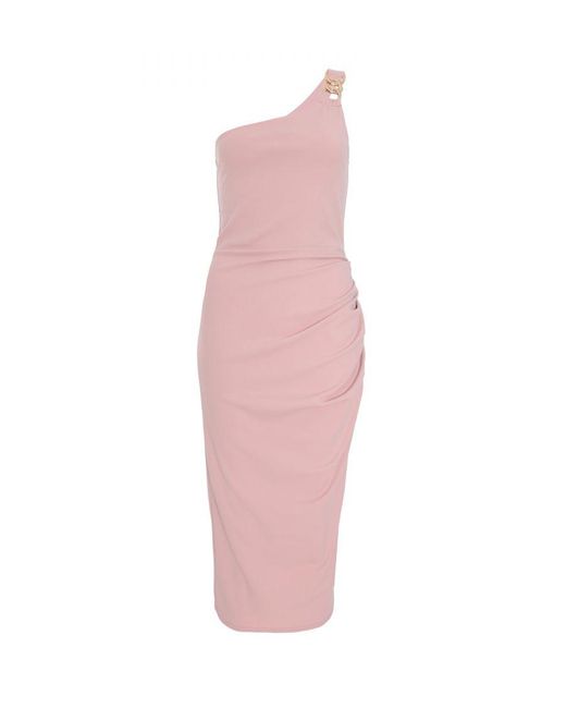 Quiz Pink Blush One Shoulder Midi Dress