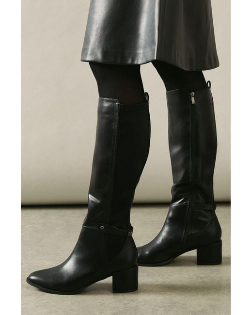 Wallis Wide Fit Hallen Stretch Back Medium Block Heel Knee Boots