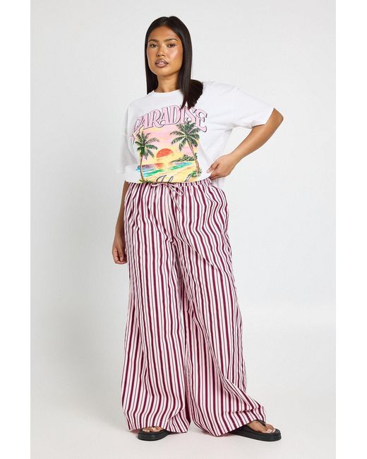 Boohoo Pink Plus Stripe Poplin Drawcord Wide Leg Trouser