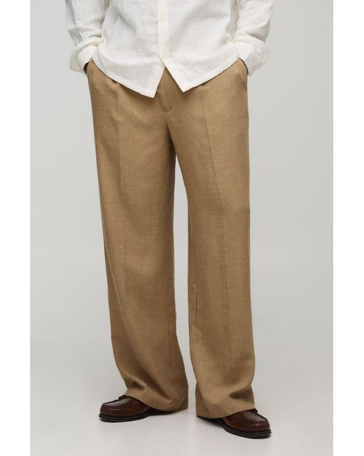 BoohooMAN Natural Wide Fit Half & Half Waistband Tweed Pants for men