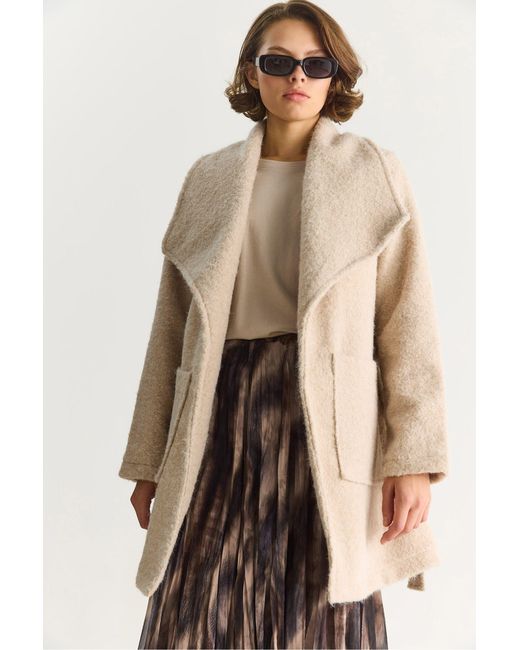 Bianco Lucci Natural Textured Midi Coat