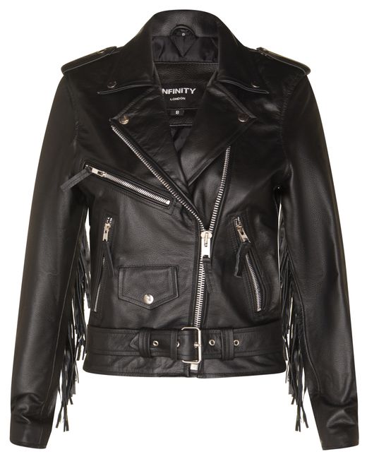 Infinity Leather Black Fringe Tasseled Biker Jacket