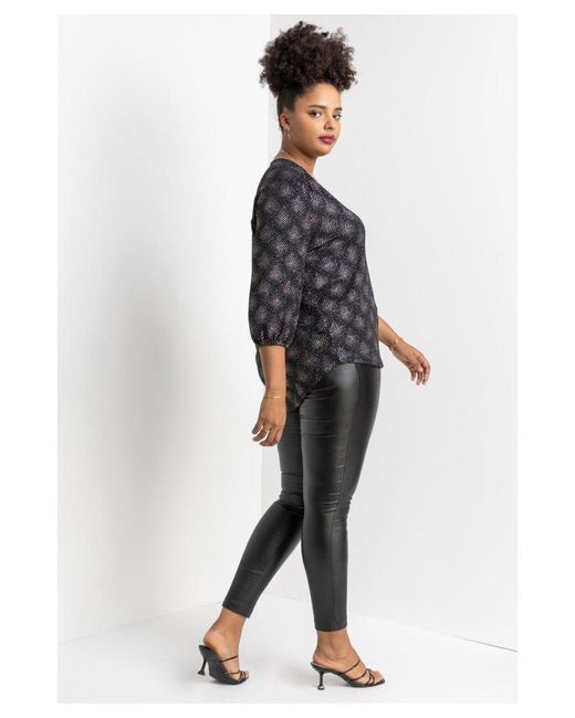 Roman Curve Black Glitter Sparkle Tunic Top