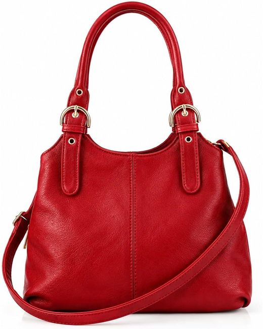 Woodland Leathers Red Handbag Multi Pocket Tote Shoulder Bag