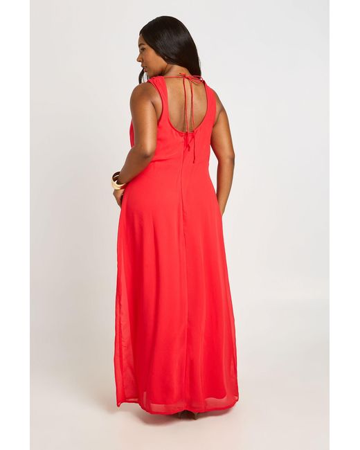 Boohoo Red Plus Chiffon Cowl Neck Maxi Dress