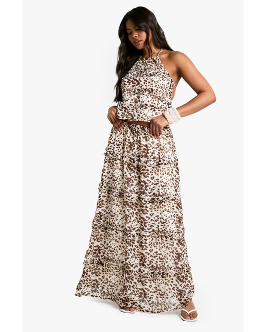 Boohoo Multicolor Print Ruffle Woven Maxi Skirt