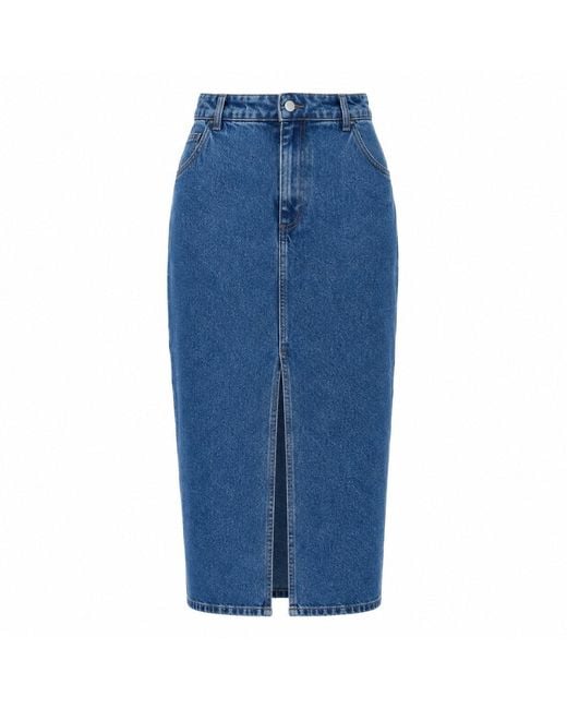 Ted Baker Blue Heloda Denim Midi Skirt With Centre Slit