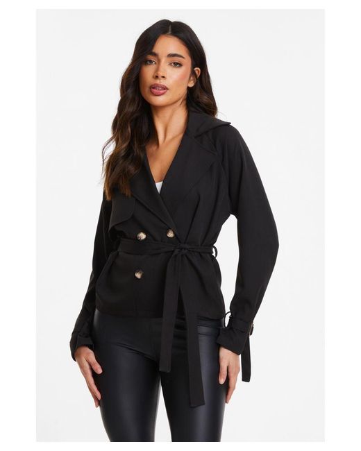 Quiz Black Cropped Trench Coat