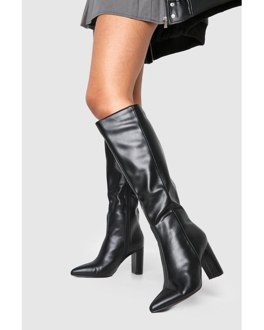 Boohoo Black Wide Fit Pointed Toe Knee High Boots