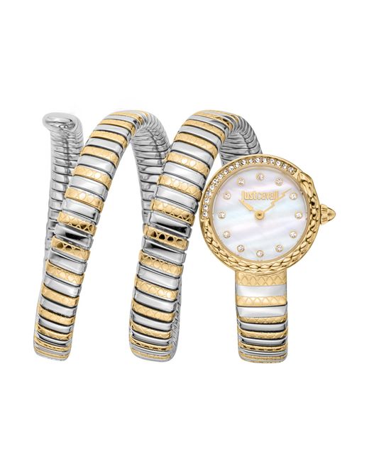 Just Cavalli Enchanting White Dial Gold Steel Strap Watch for Women - JC1L301M0025
