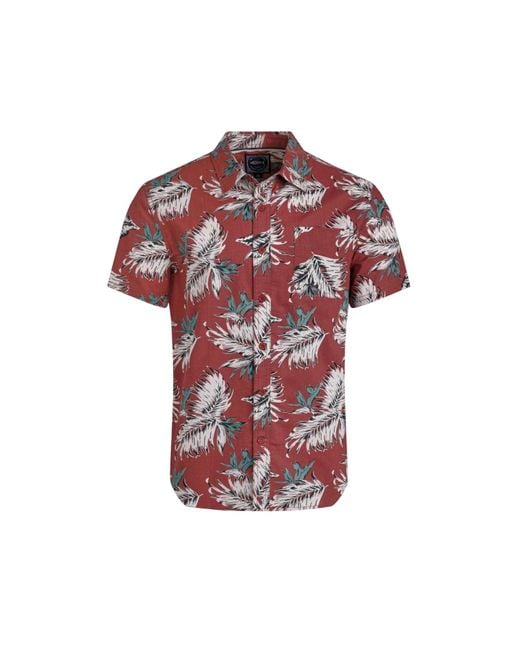 Weird Fish Faraway Leaf Print Organic Cotton Shirt (Paprika) in