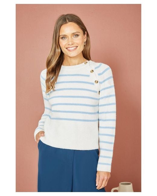 Yumi' White And Stripe Jumper With Button Detail Viscose