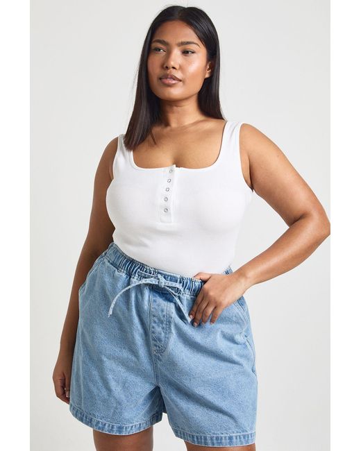 Boohoo Blue Plus Denim Elasticated Waistband Drawstring Short