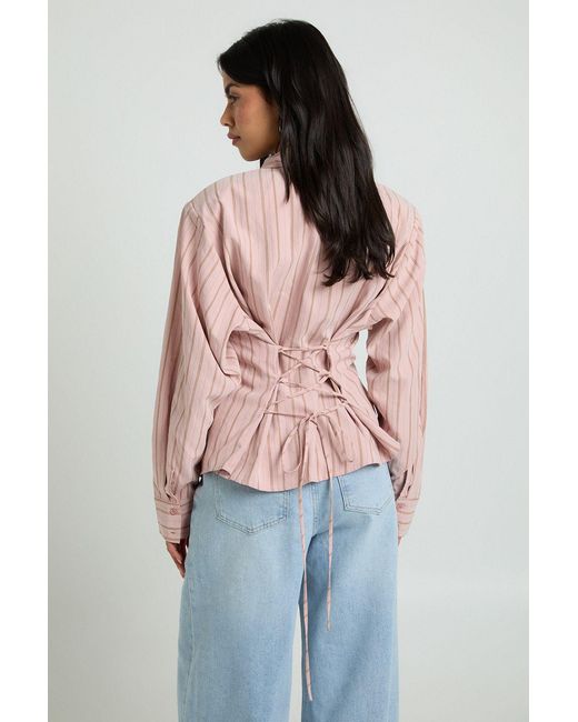 Boohoo Pink Cinched Stripe Fitted Shirt