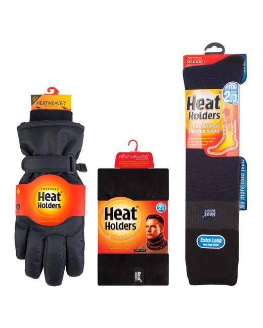 Heat Holders Black Ski Set Neckwarmer Gloves & Thermal Ski Socks Winter Wear for men