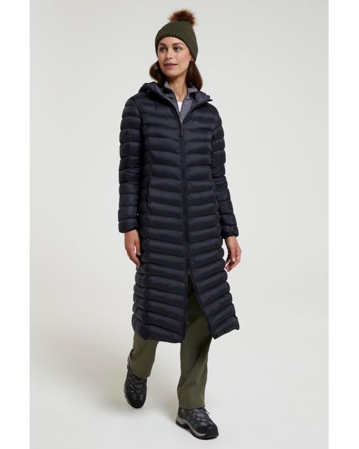 Mountain Warehouse Blue 'Florence' Extra Long Padded Jacket Water Resistant Winter Coat Polyamide