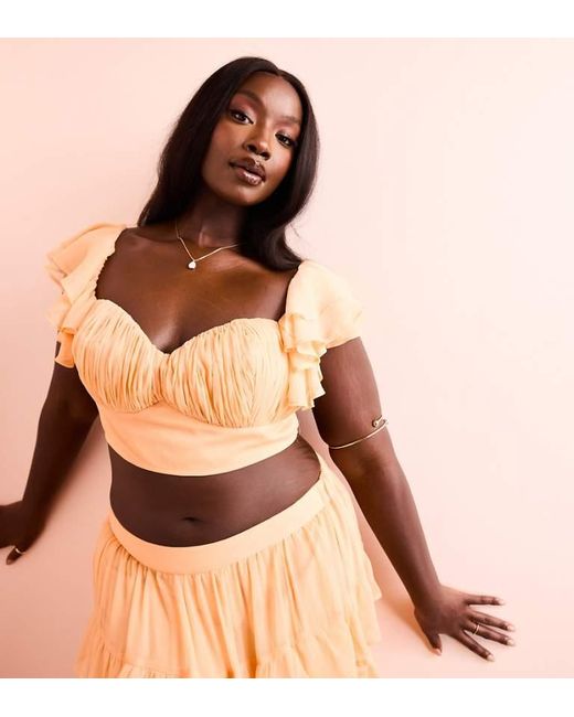 ASOS Brown Curve Co-Ord Beach Ruched Bralet With Tiered Sheer Sleeves