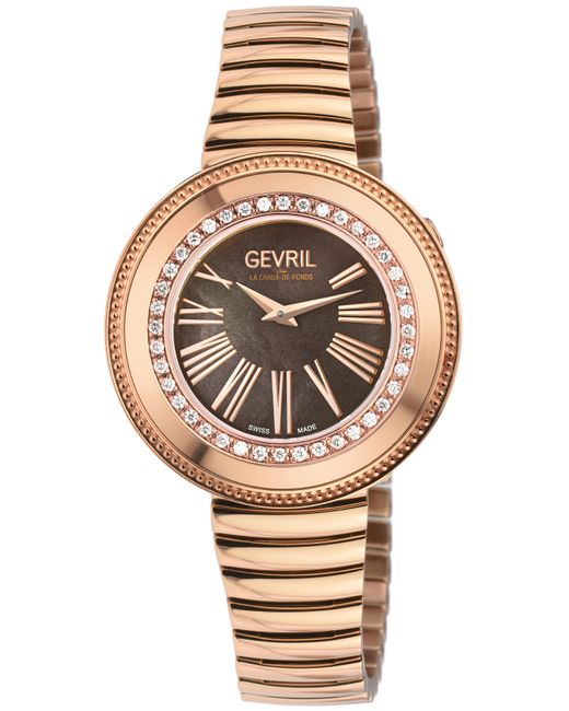 Gevril Metallic Gandria Swiss Diamond Watch, 316L Ss/Iprg Case, Bronze Mop Dial, Rg Bracelet