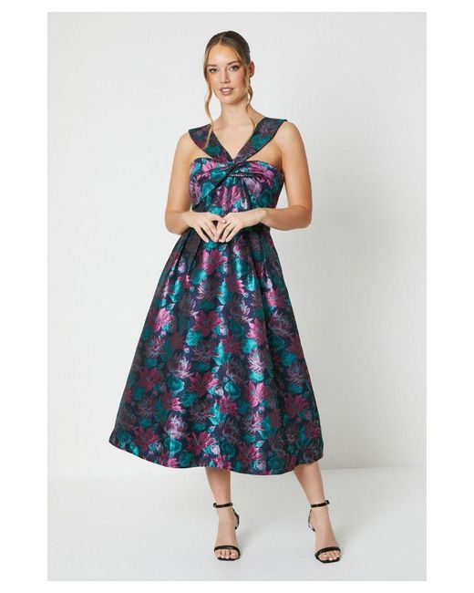 Coast Blue Twist Bodice Jacquard Midi Dress