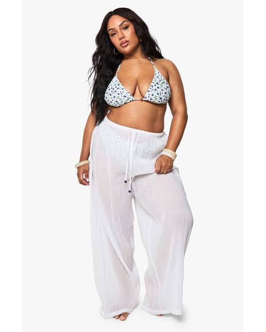 Boohoo White Plus Beaded Cotton Beach Pants