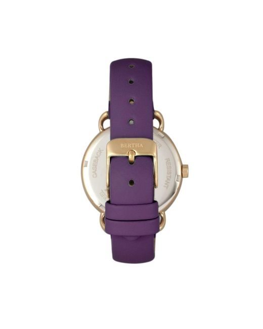 Bertha Purple Gwen Leather-Band Watch W/Day/Date