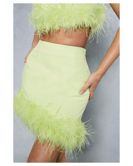 MissPap Green Premium Feather Trim Mini Skirt
