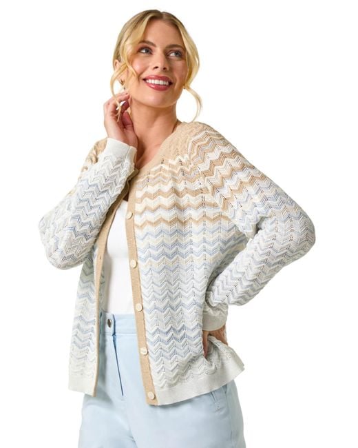 Roman Blue Petite Chevron Stripe Knit Cardigan