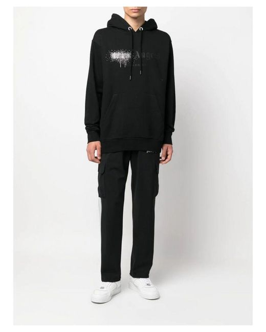 Palm Angels Black Rhinestone Sprayed Hoodie Sweatshirt for men