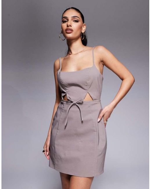 ASOS Gray Structured Cutout Mini Dress With Bow