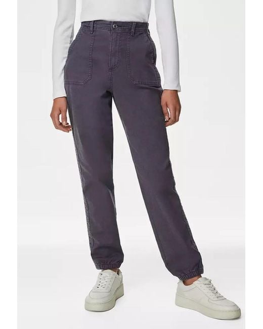 Marks & Spencer Blue M&S Collection Ladies Cotton Blend Slim Fit Ankle Grazer Joggers Light