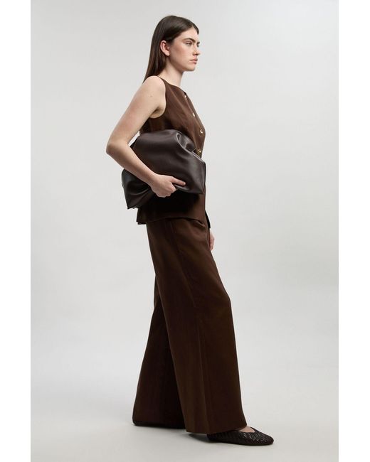 Karen Millen Brown Petite Tailored Linen Wide Leg Trouser