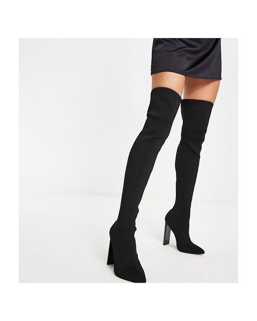 ASOS Black Wide Fit Kylee High-Heeled Knitted Over The Knee Boots