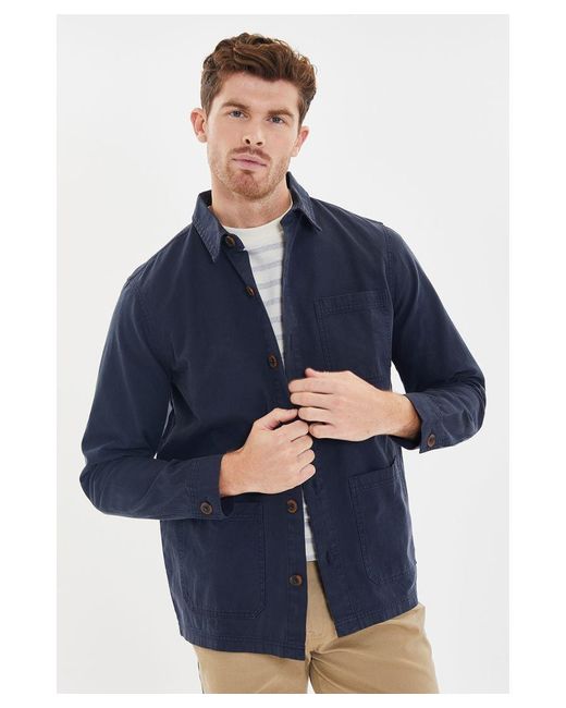 Threadbare Blue Navy 'sunter' Lightweight Cotton Shacket for men