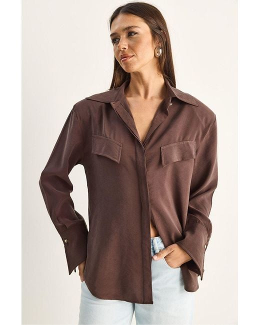 Bianco Lucci Brown Regular-Fit Woven Crepe Shirt