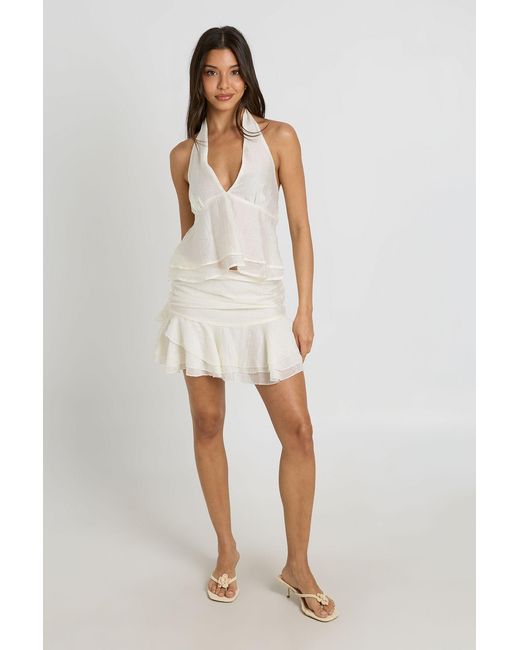 Boohoo White Textured Ruffle Mini Skirt