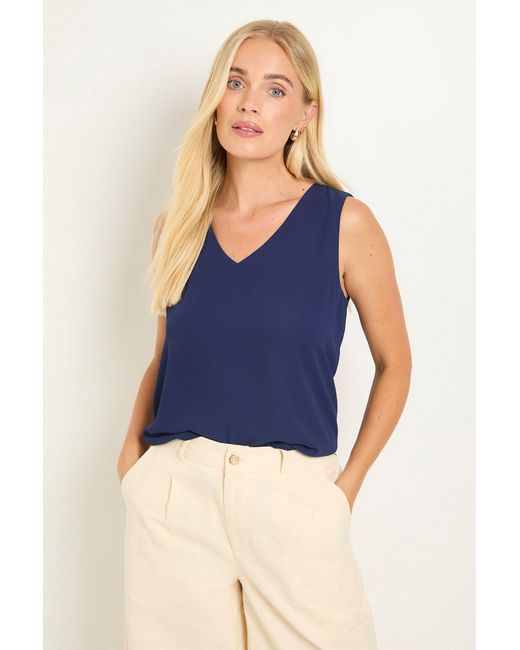 Wallis Blue Petite Plain V Neck Cami Top