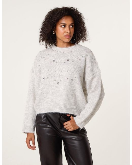 Blue Vanilla White Diamante Round Neck Jumper