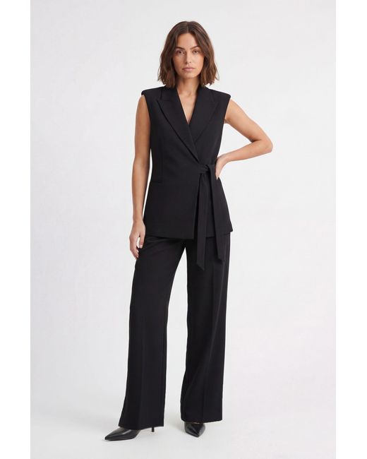 Karen Millen Blue Soft Tailored High Waist Wide Leg Trouser