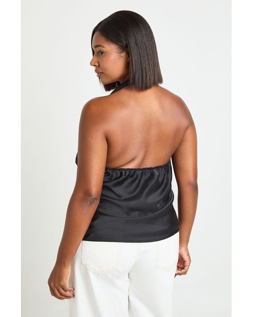Boohoo Black Plus Trim Halter Satin Top