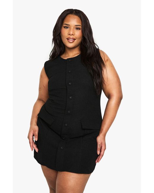 Boohoo Black Plus Boucle Button Front Tailored Mini Dress